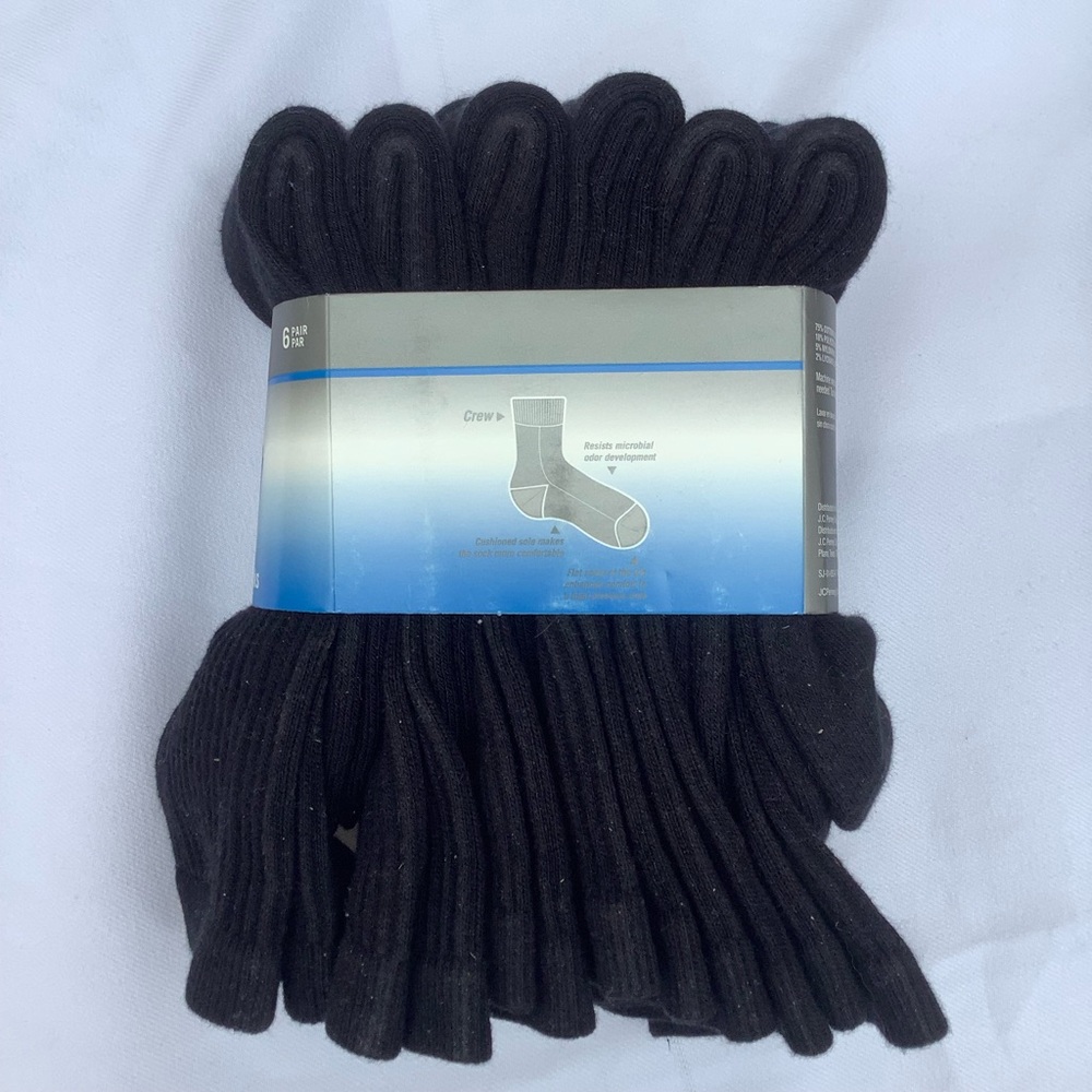 SB Active 6 Pair Pack Black Crew Athletic Socks